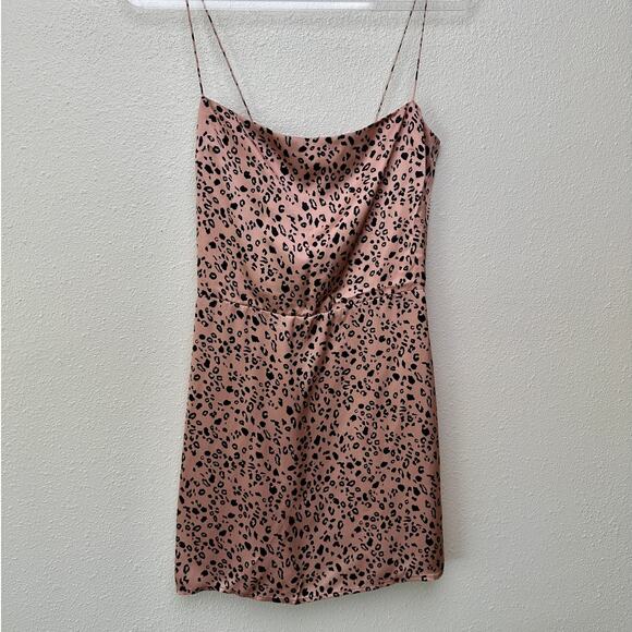 Reformation Silk Cheetah Mini Dress Pink/Black US 6 Spaghetti Strap - Picture 1 of 13